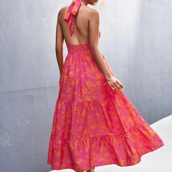 Boho Floral Shirred Waist Ruffle Hem Maxi Dress - Picture 6 of 6